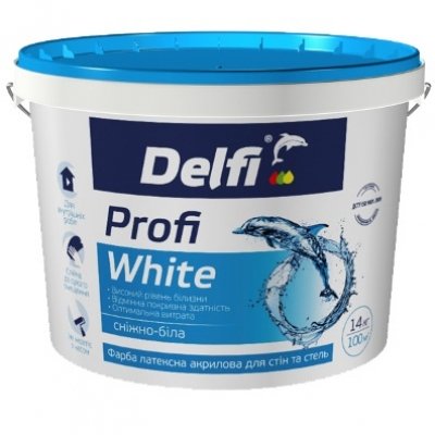 Краска латексная акриловая для стен и потолков Profi White, DELFI 14кг