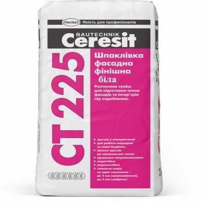 Шпаклівка фасадна фінішна Ceresit СТ 225 біла, 25 кг.